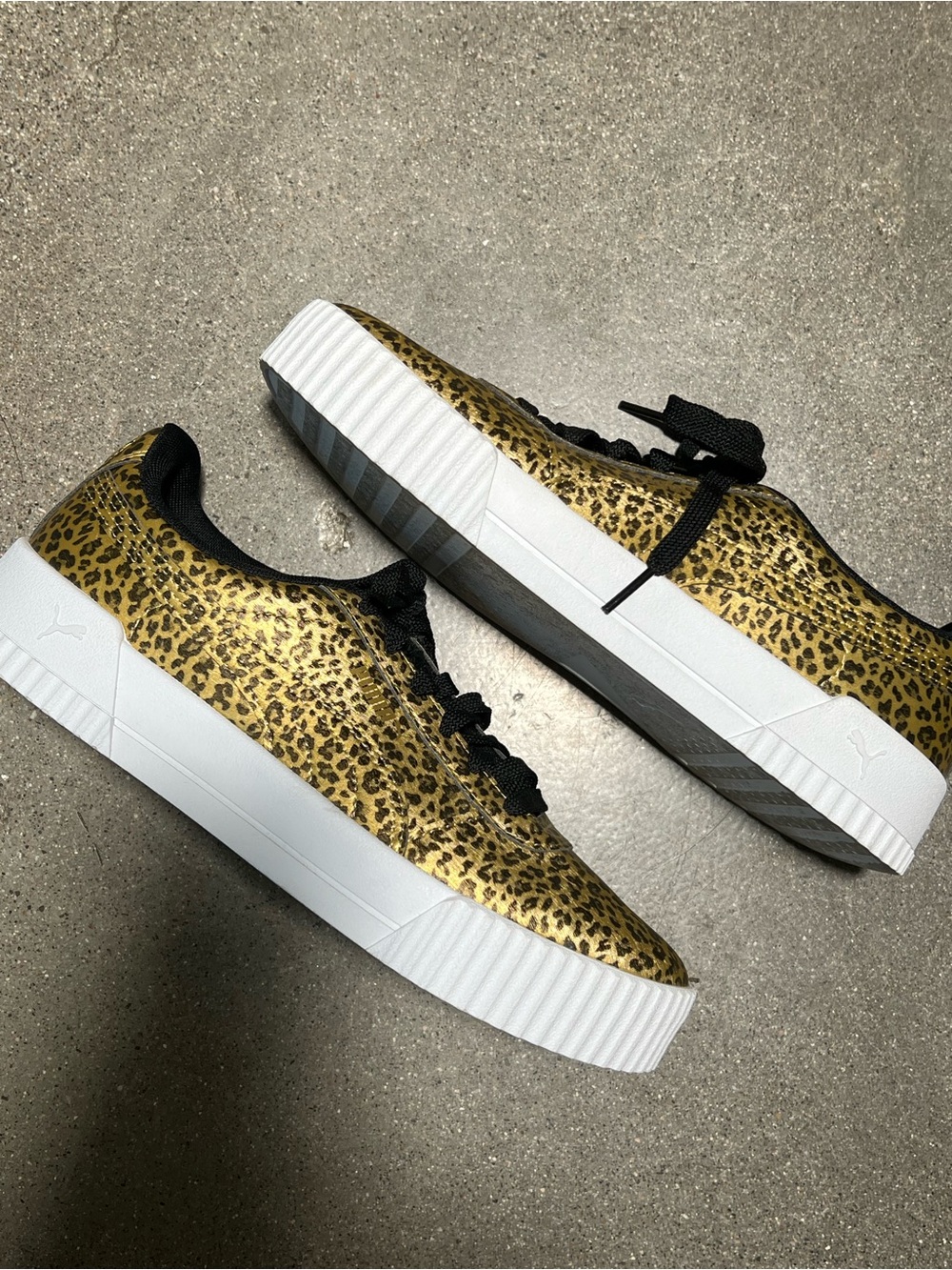 Puma carina Women's Leopard Print Platform Sneakers - Gold/Black Sz 10